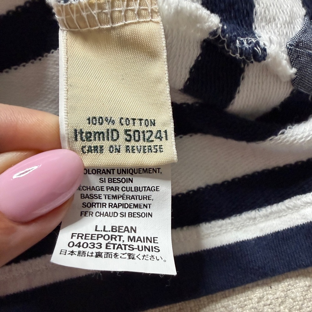 LLBEAN Striped Rugby Shirt White & Navy Blue Coastal Mariniere Preppy - Picture 9 of 9